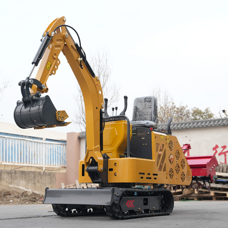 Small excavator with a rotary tiller